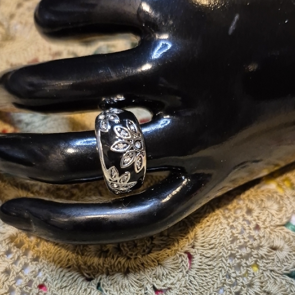 Silver Floral Pavé Dome Ring - Women Jewelry
